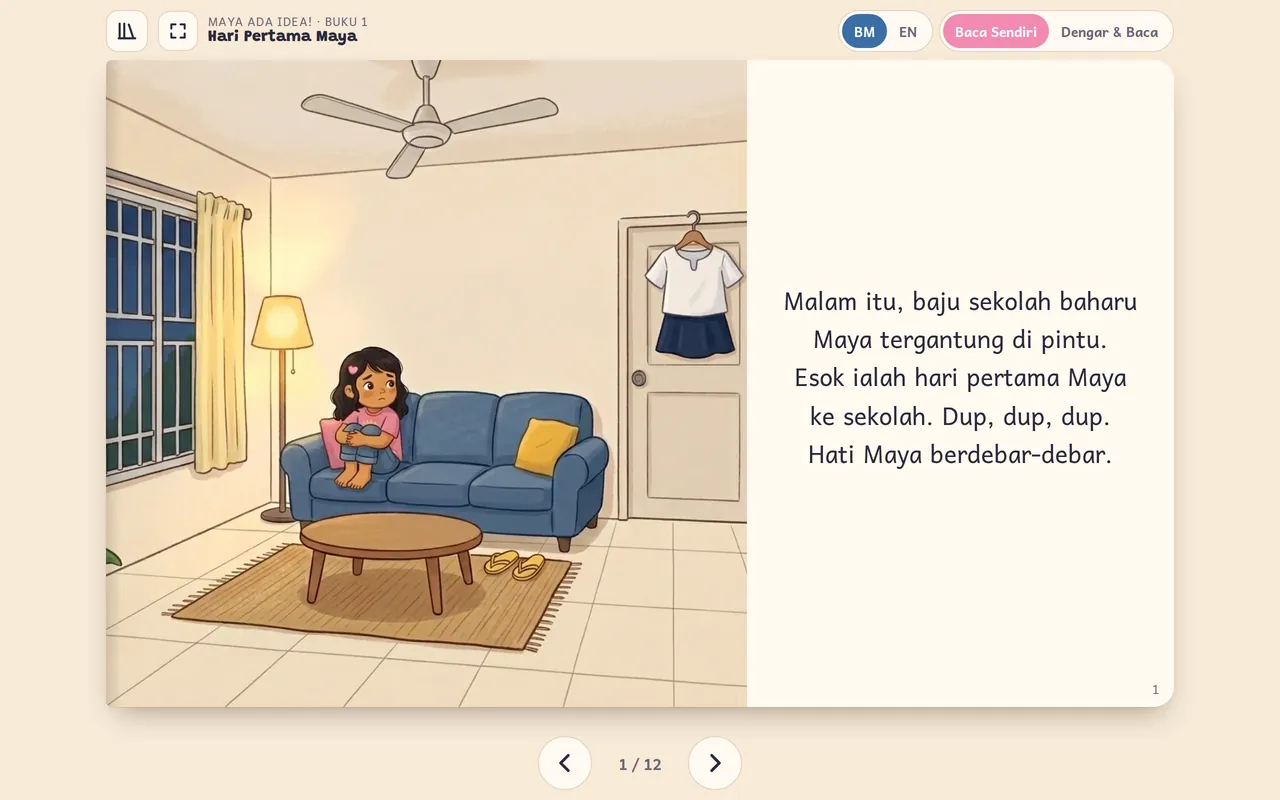 Halaman buku Hari Pertama Maya dalam Cerlang